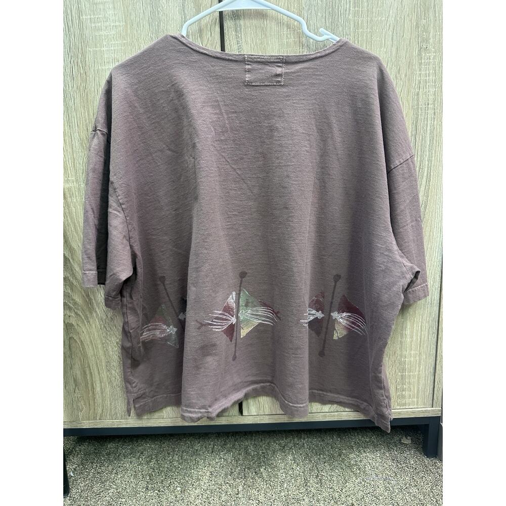 BLUE FISH Barclay XL-XXL Organic Cotton Boxy Crop Top Hand-Printed Art Vintage - Picture 5 of 8